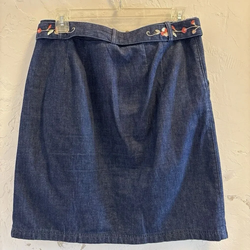 Vintage Ann Taylor Belter Denim Skirt Countrycore Boho Embroidered belt Size 6